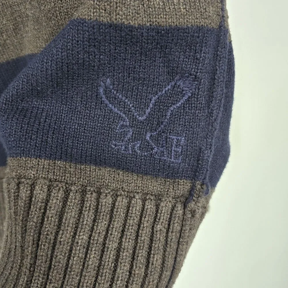 American Eagle Mens Heavy Knit LS 1/4 Zip Navy Stripe Sweater XL Preppy Academia